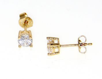 Golden single stone earrings 14k with zircon (code S169906)